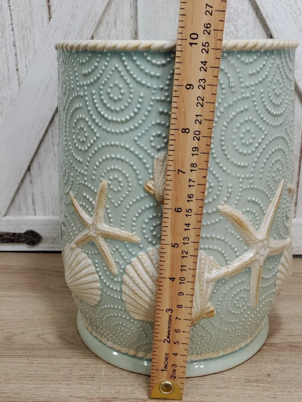 Seashell Trash Can Vase Beach Coastal Decor
